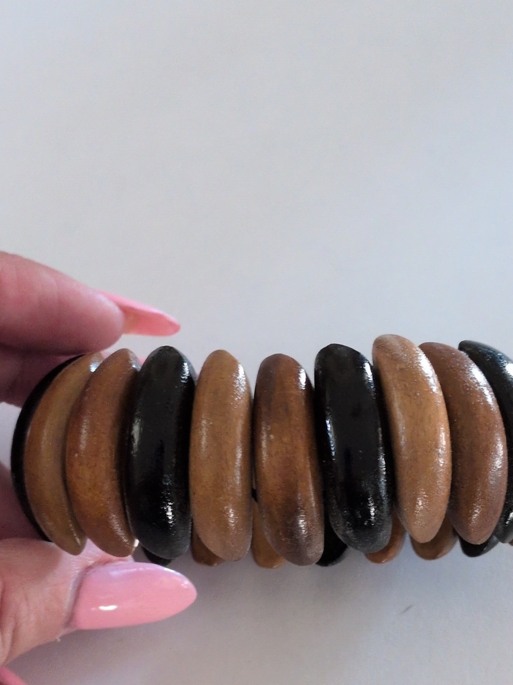 Wooden Disc Stretch Bracelet - Black & Brown